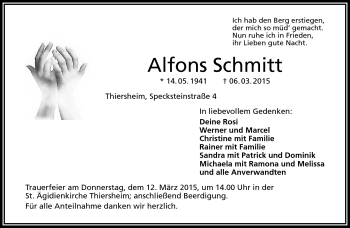 Traueranzeige von Alfons Schmidt von Frankenpost