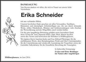 Traueranzeige von Erika Schneider von Südthüringer Presse