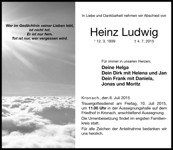 Traueranzeige von Heinz Ludwig von Neue Presse Coburg