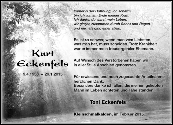 Traueranzeige von Kurt Eckenfels von Südthüringer Presse