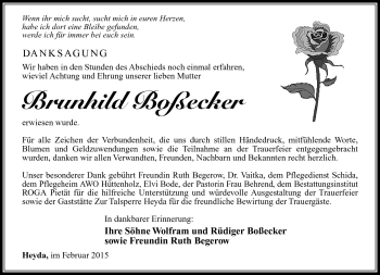 Traueranzeige von Brunhild Bosecker von Südthüringer Presse