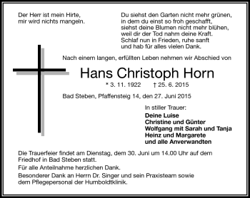 Traueranzeige von Christoph Horn von Frankenpost
