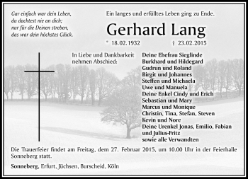 Traueranzeige von Gerhard Lang von Südthüringer Presse