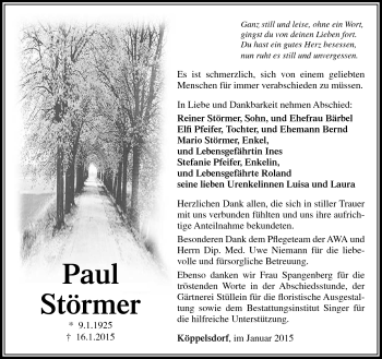Traueranzeige von Paul Störmer von Südthüringer Presse