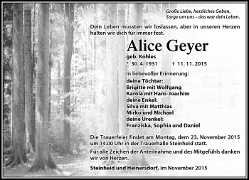 Traueranzeige von Alice geyer von Südthüringer Presse