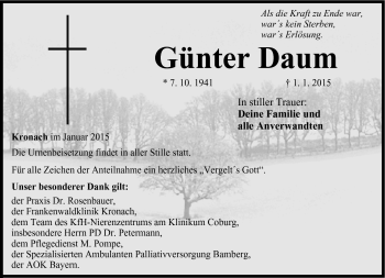 Traueranzeige von Günter Daum von Neue Presse Coburg
