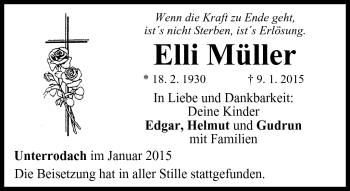 Traueranzeige von Elli Müller von Neue Presse Coburg
