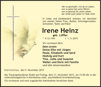 Traueranzeige von Irene Heinz von Neue Presse Coburg