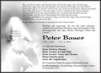 Traueranzeige von Peter Bauer von Südthüringer Presse