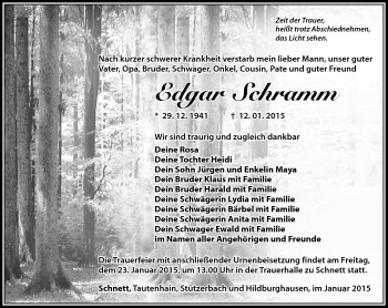Traueranzeige von Edgar Schramm von Südthüringer Presse