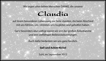 Traueranzeige von Claudia  von Südthüringer Presse