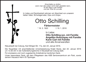 Traueranzeige von Otto Schilling von Neue Presse Coburg