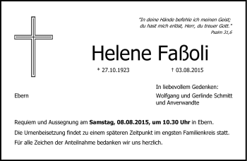 Traueranzeige von Helene Faßoli von Neue Presse Coburg