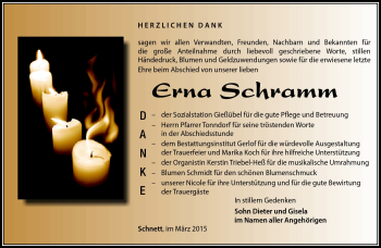 Traueranzeige von Erna Schramm von Südthüringer Presse