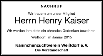 Traueranzeige von Henry Kaiser von Frankenpost