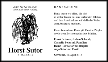 Traueranzeige von Horst Sutor von Südthüringer Presse