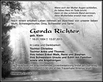 Traueranzeige von Gerda Richter von Südthüringer Presse