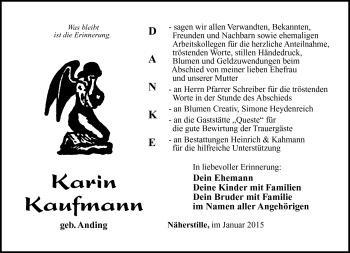 Traueranzeige von Karin Kaufmann von Südthüringer Presse