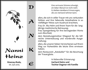 Traueranzeige von Nanni heinz von Südthüringer Presse