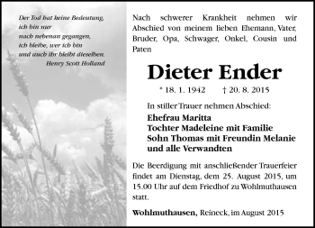 Traueranzeige von Dieter Ender von Südthüringer Presse