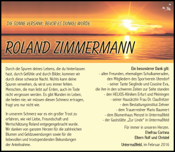Traueranzeige von Roland Zimmermann von Südthüringer Presse