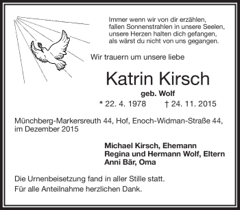 Traueranzeige von Katrin Kirsch von Frankenpost