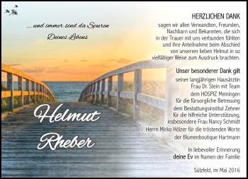 Traueranzeige von Helmut Rheber von Südthüringer Presse