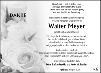 Traueranzeige von Walter Meyer von Südthüringer Presse