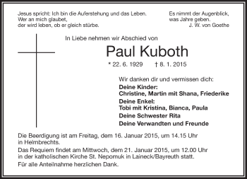 Traueranzeige von Paul Kuboth von 23324