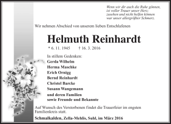 Traueranzeige von Helmuth Reinhardt von Südthüringer Presse