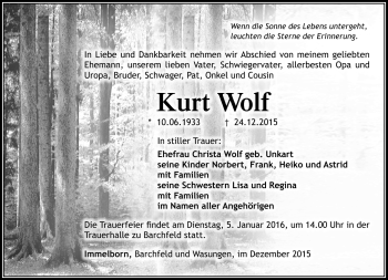 Traueranzeige von Kurt Wolf von Südthüringer Presse