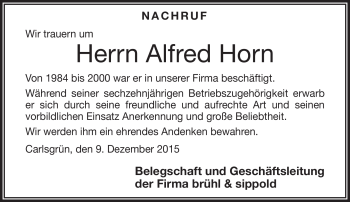 Traueranzeige von Alfred Horn von Frankenpost