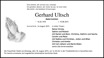 Traueranzeige von Gerhard Ultsch von Neue Presse Coburg