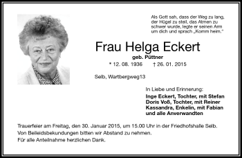 Traueranzeige von Helga Eckert von Frankenpost