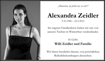 Traueranzeige von Alexandra Zeidler von Neue Presse Coburg