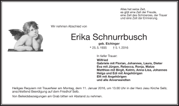Traueranzeige von Erika Schnurrbusch von Frankenpost