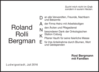 Traueranzeige von Roland Bergmann von Neue Presse Coburg