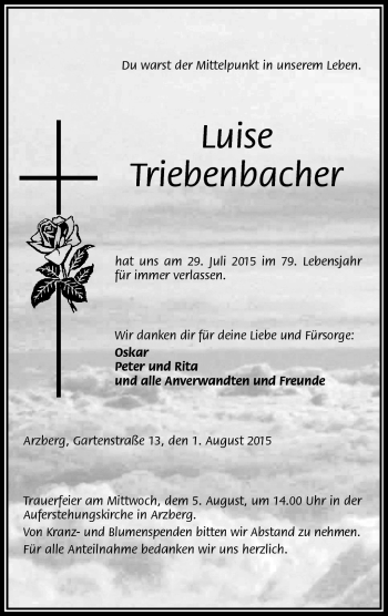 Traueranzeige von Luise Triebenbacher von Frankenpost
