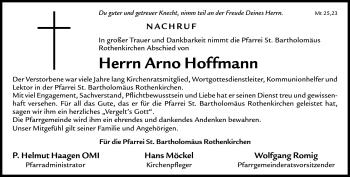 Traueranzeige von Arno Hoffmann von Neue Presse Coburg