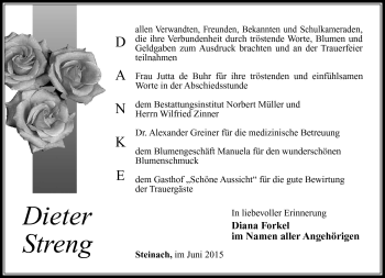 Traueranzeige von Dieter Streng von Südthüringer Presse