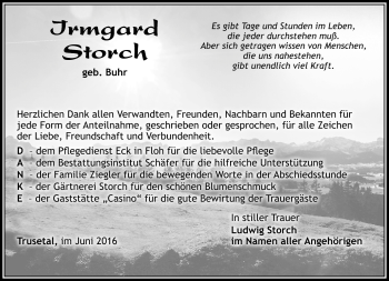 Traueranzeige von Irmgard Storch von Südthüringer Presse