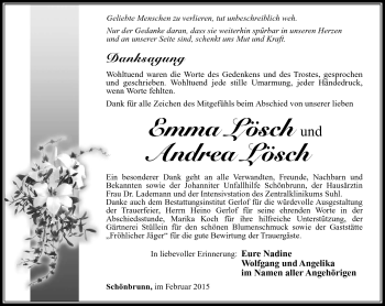 Traueranzeige von Emma und Andrea Lösch von Südthüringer Presse