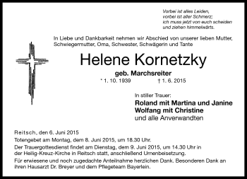 Traueranzeige von Helene Kornetzky von Neue Presse Coburg