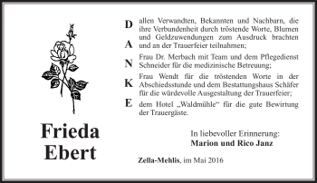 Traueranzeige von Frieda Ebert von Südthüringer Presse