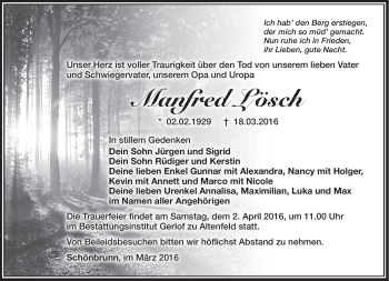 Traueranzeige von Manfred Lösch von Südthüringer Presse