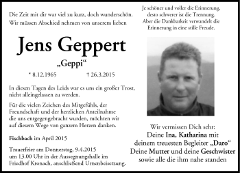 Traueranzeige von Jens Geppert von Neue Presse Coburg