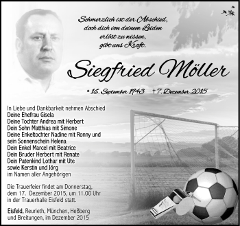 Traueranzeige von Siegfried Möller von Südthüringer Presse