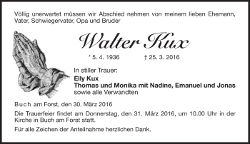 Traueranzeige von Walter Kux von Neue Presse Coburg