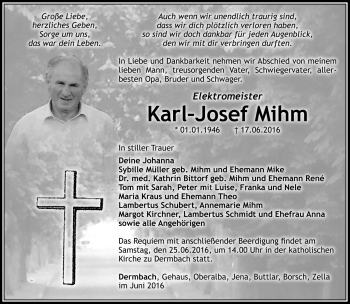 Traueranzeige von Karl-Josef Mihm von Südthüringer Presse