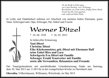 Traueranzeige von Dietzel Albert von Südthüringer Presse